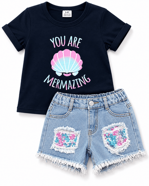 ILTEX Apparel Kids Clothing 'You are Mermazing' Denim Outfit