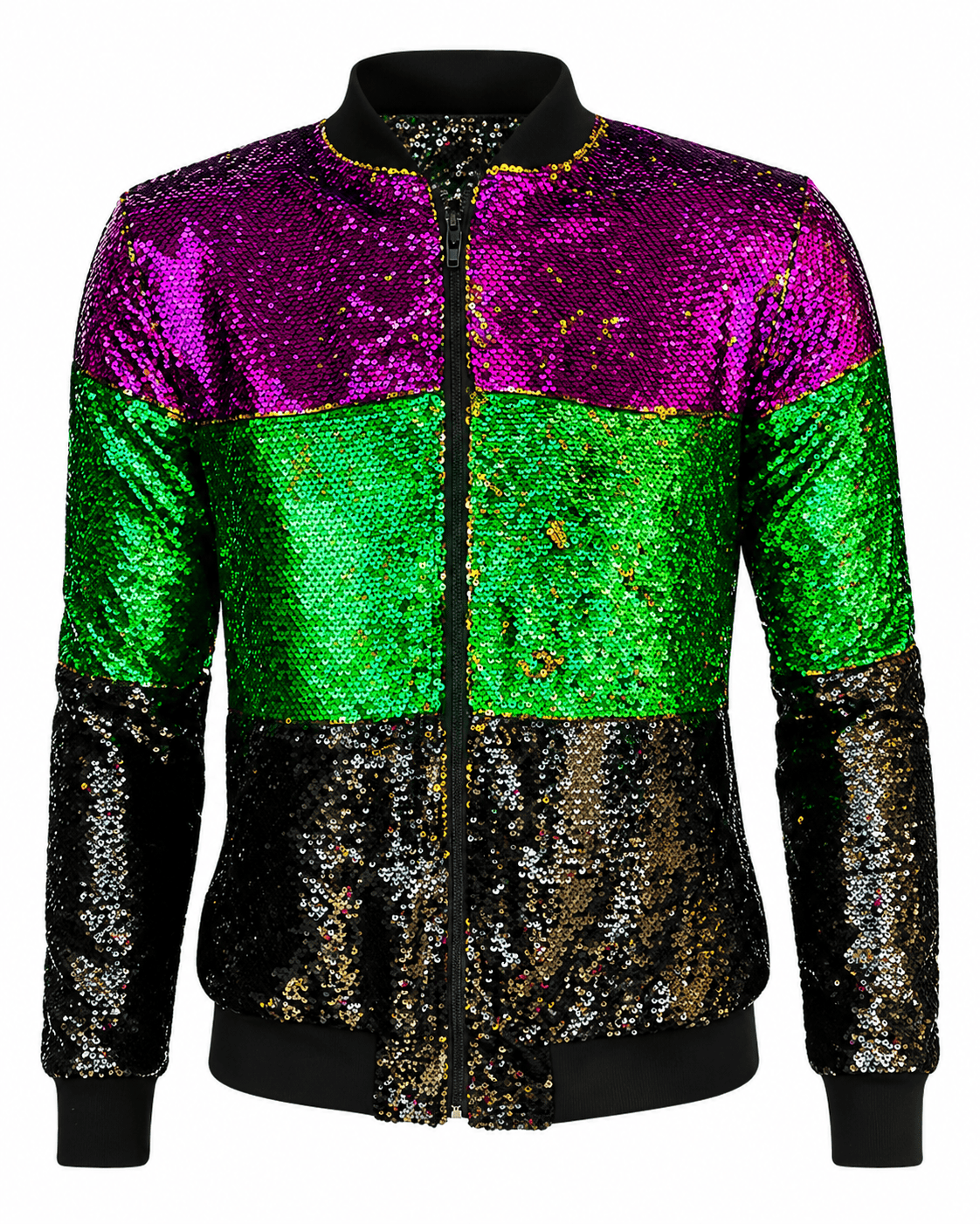 ILTEX Apparel Mardi Gras Color Block Sequin Bomber Jacket