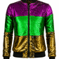 ILTEX Apparel Mardi Gras Color Block Sequin Bomber Jacket