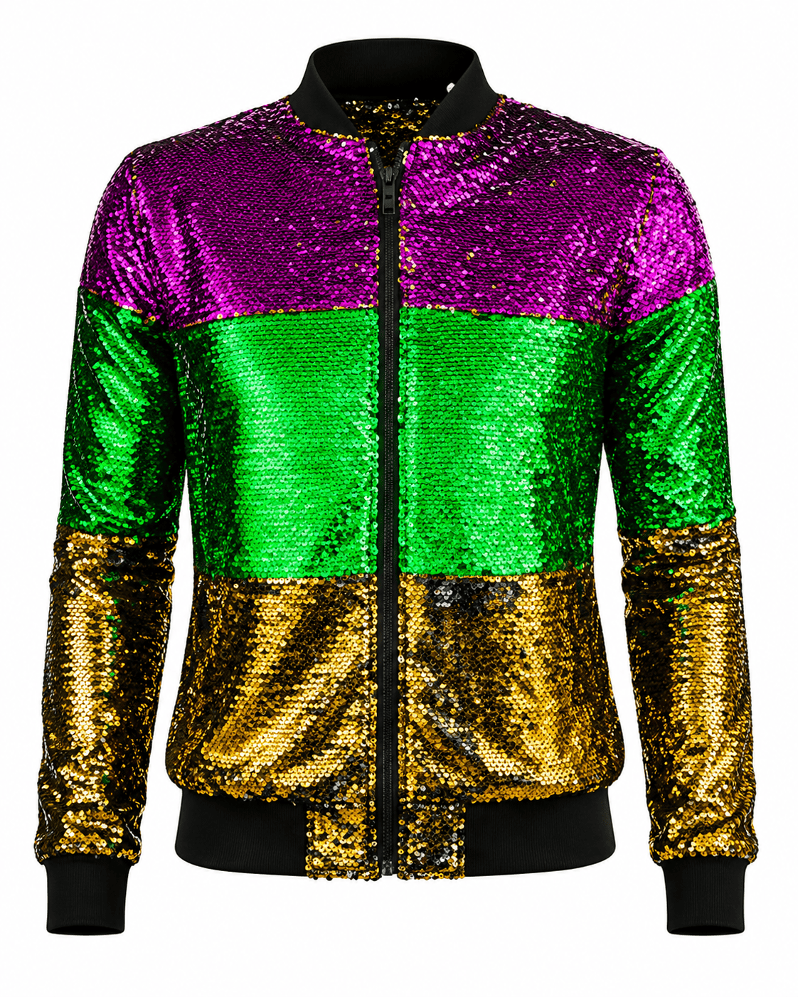 ILTEX Apparel Mardi Gras Color Block Sequin Bomber Jacket