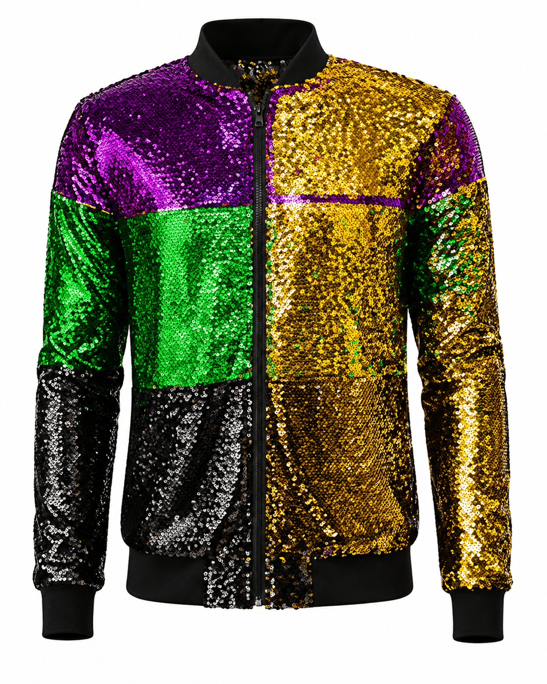 ILTEX Apparel Mardi Gras Color Block Sequin Bomber Jacket