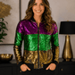 ILTEX Apparel Mardi Gras Color Block Sequin Bomber Jacket