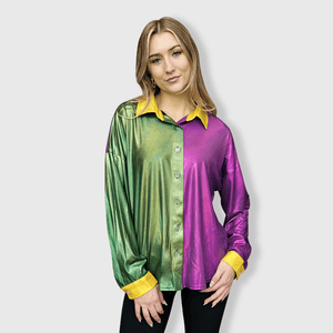 ILTEX Apparel Mardi Gras Metallic Button Down Top