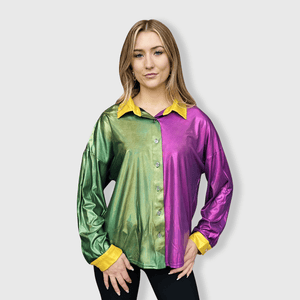 ILTEX Apparel Mardi Gras Metallic Button Down Top
