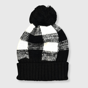 ILTEX Apparel Plaid Black Pom Pom Beanie