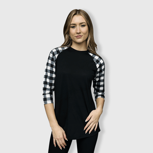 ILTEX Apparel Plaid Raglan Plaid Raglan Black White Checkered