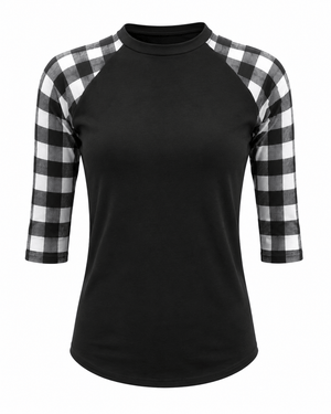 ILTEX Apparel Plaid Raglan Plaid Raglan Black White Checkered