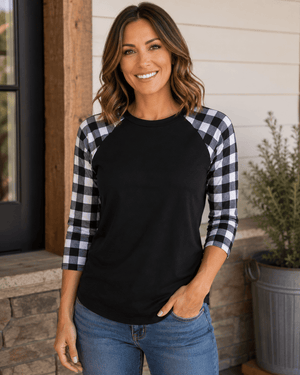 ILTEX Apparel Plaid Raglan Plaid Raglan Black White Checkered