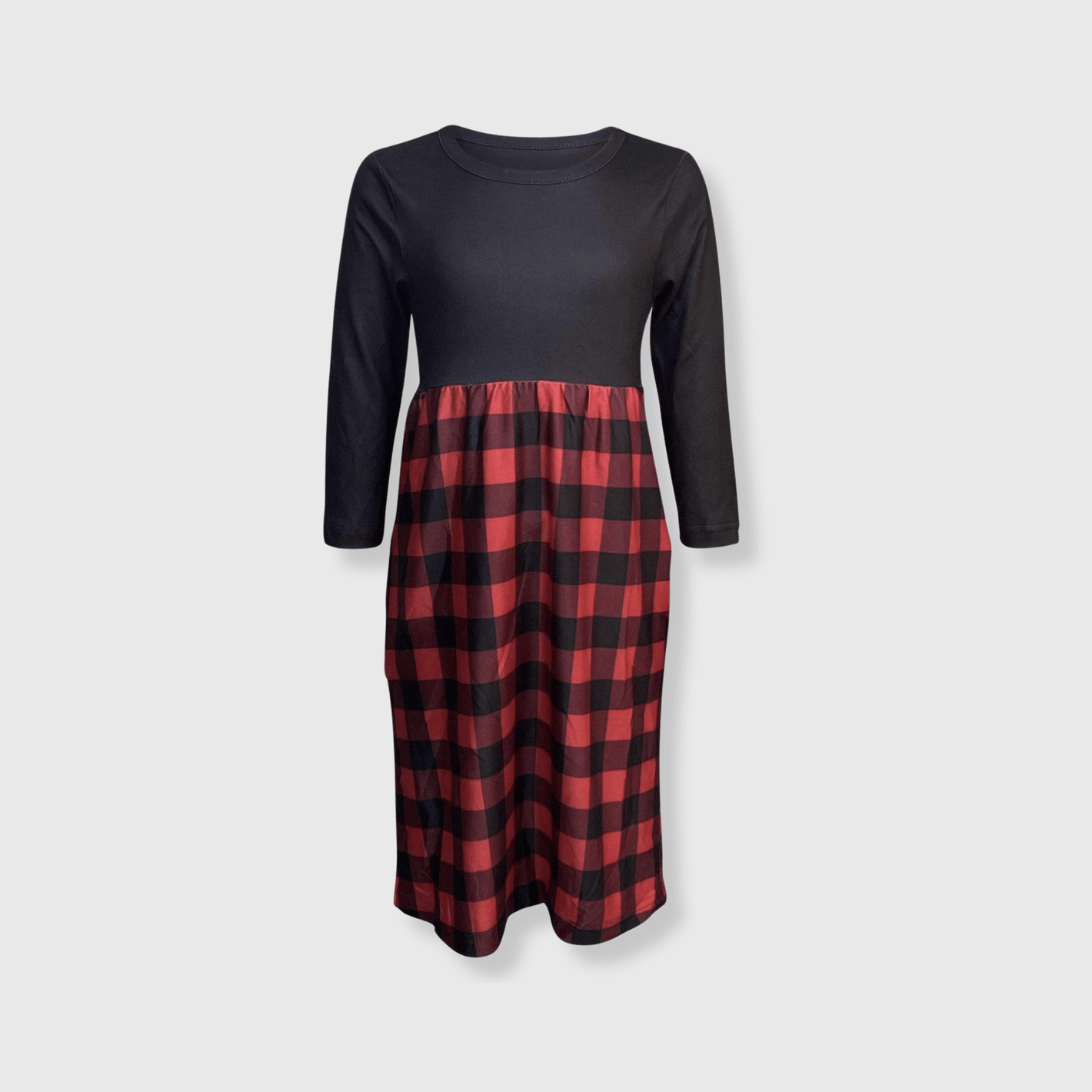 ILTEX Apparel Plaid Red Black Long Sleeve Maxi Dress Kids
