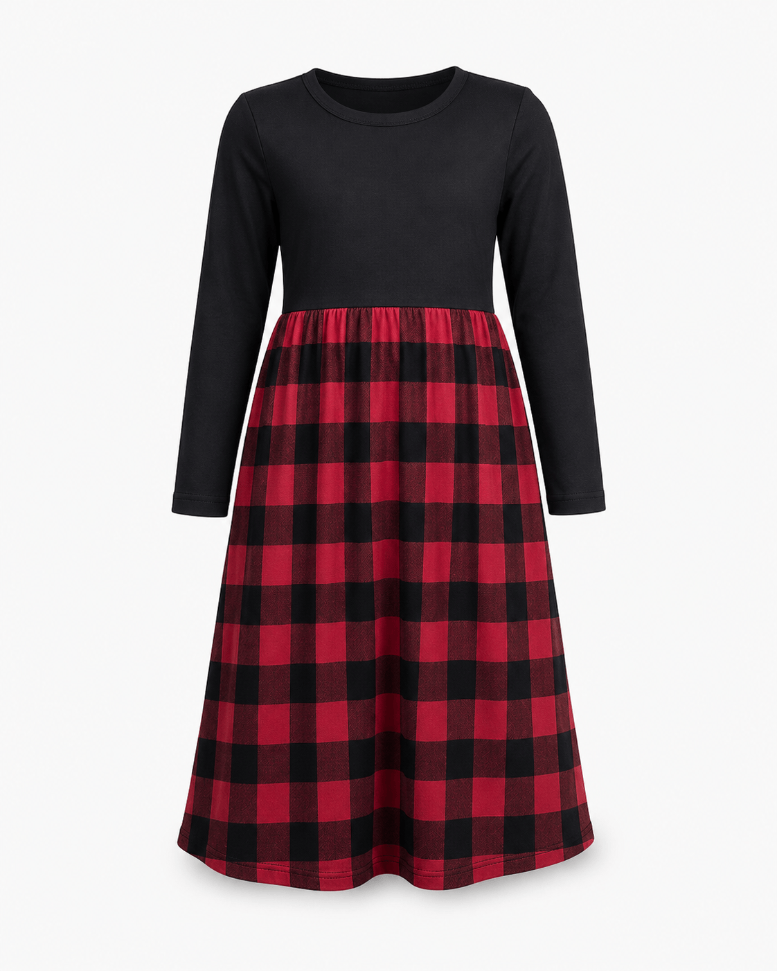 ILTEX Apparel Plaid Red Black Long Sleeve Maxi Dress Kids