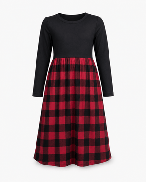ILTEX Apparel Plaid Red Black Long Sleeve Maxi Dress Kids