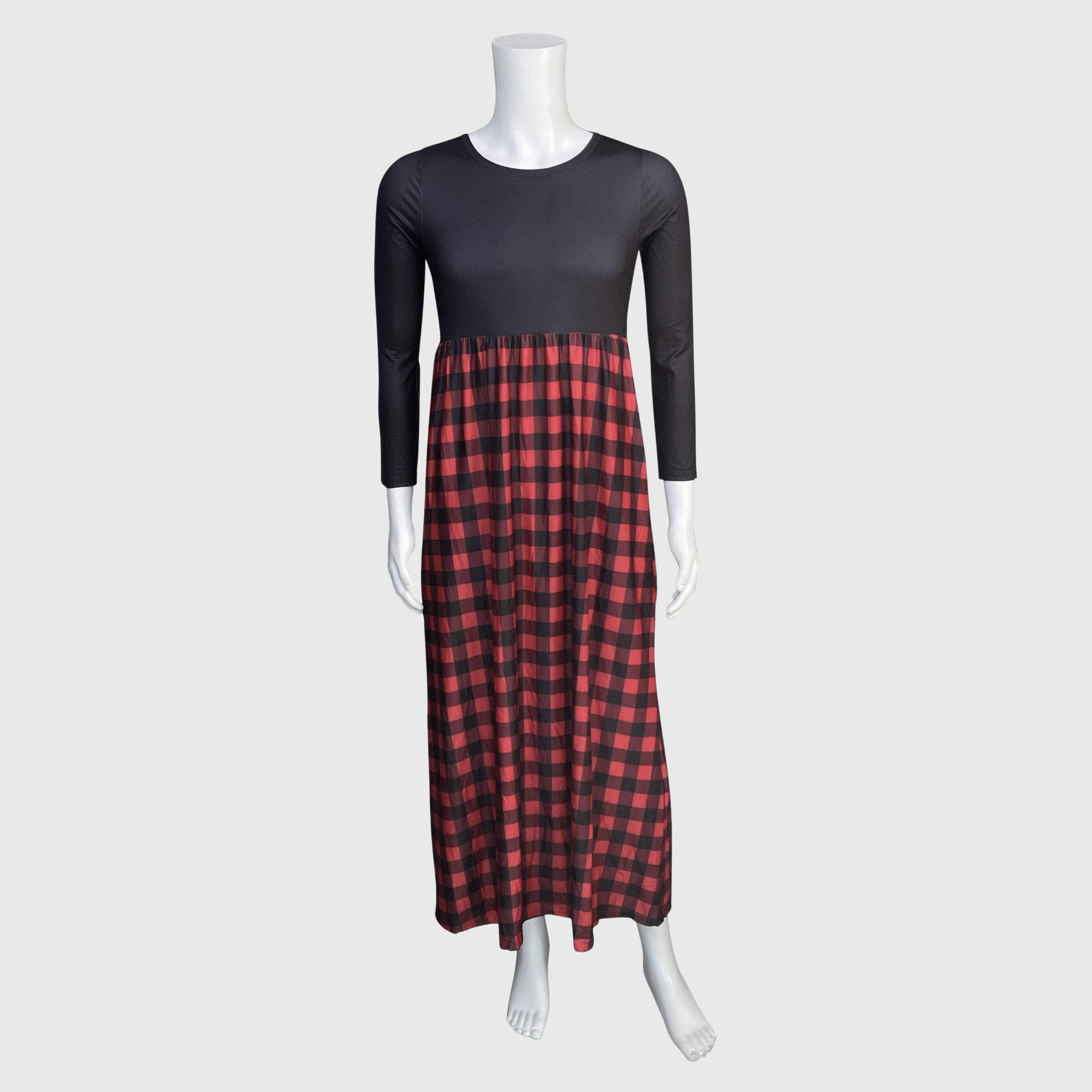Plaid Red Black Long Sleeve Maxi Dress Women | ILTEX Apparel Large Plaid Red Black Long Sleeve Maxi Dress Women | ILTEX Apparel Large