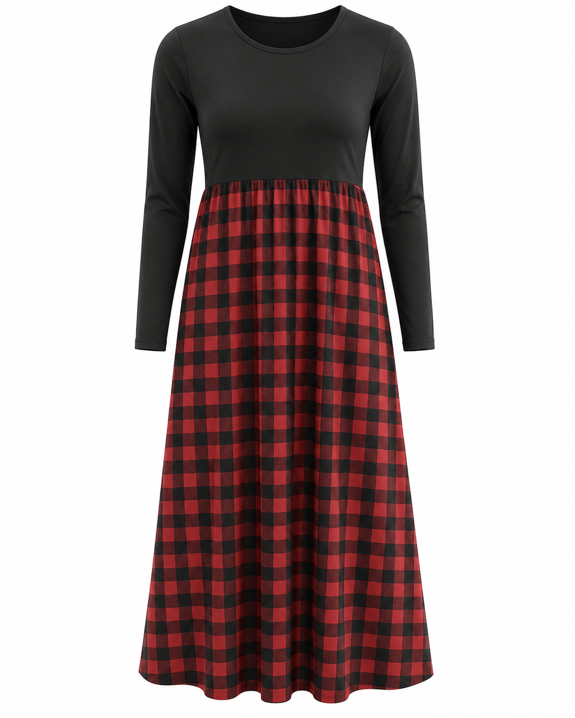 ILTEX Apparel Plaid Red Black Long Sleeve Maxi Dress Women