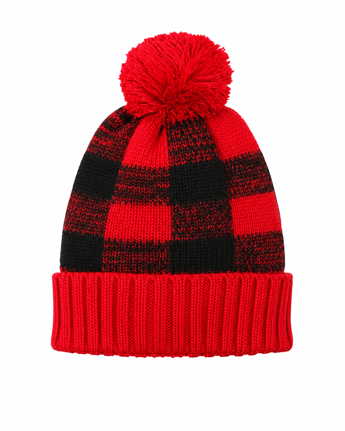 ILTEX Apparel Plaid Red Pom Pom Beanie