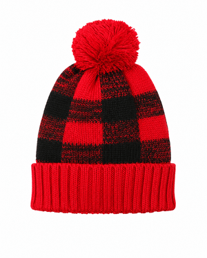 ILTEX Apparel Plaid Red Pom Pom Beanie