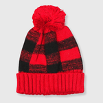 ILTEX Apparel Plaid Red Pom Pom Beanie