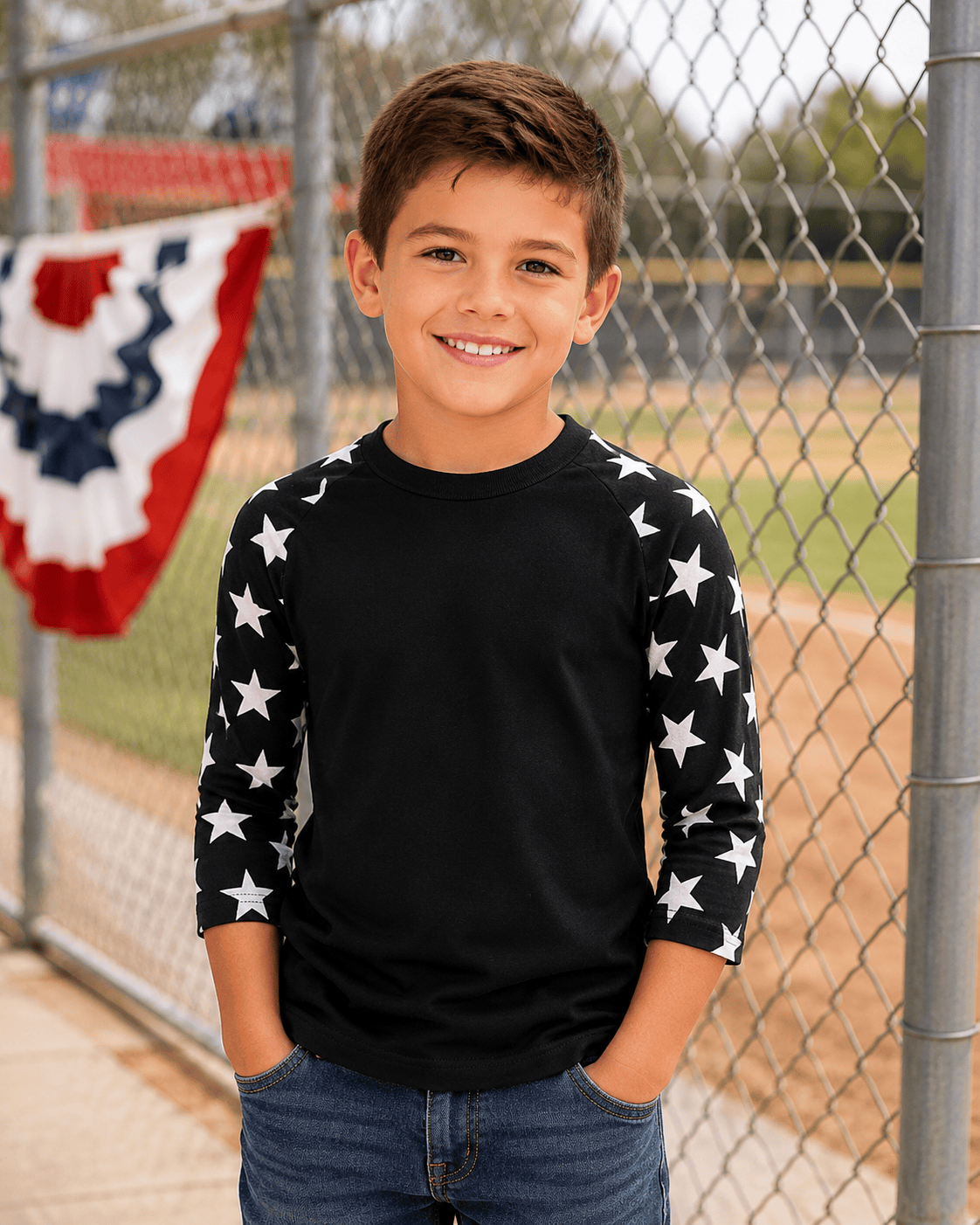 ILTEX Apparel Printed Raglans Black/Black Star / Y-Small Star Sleeve Raglan Youth