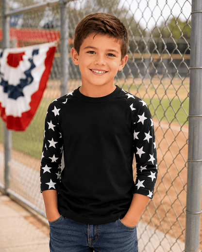 ILTEX Apparel Printed Raglans Black/Black Star / Y-Small Star Sleeve Raglan Youth