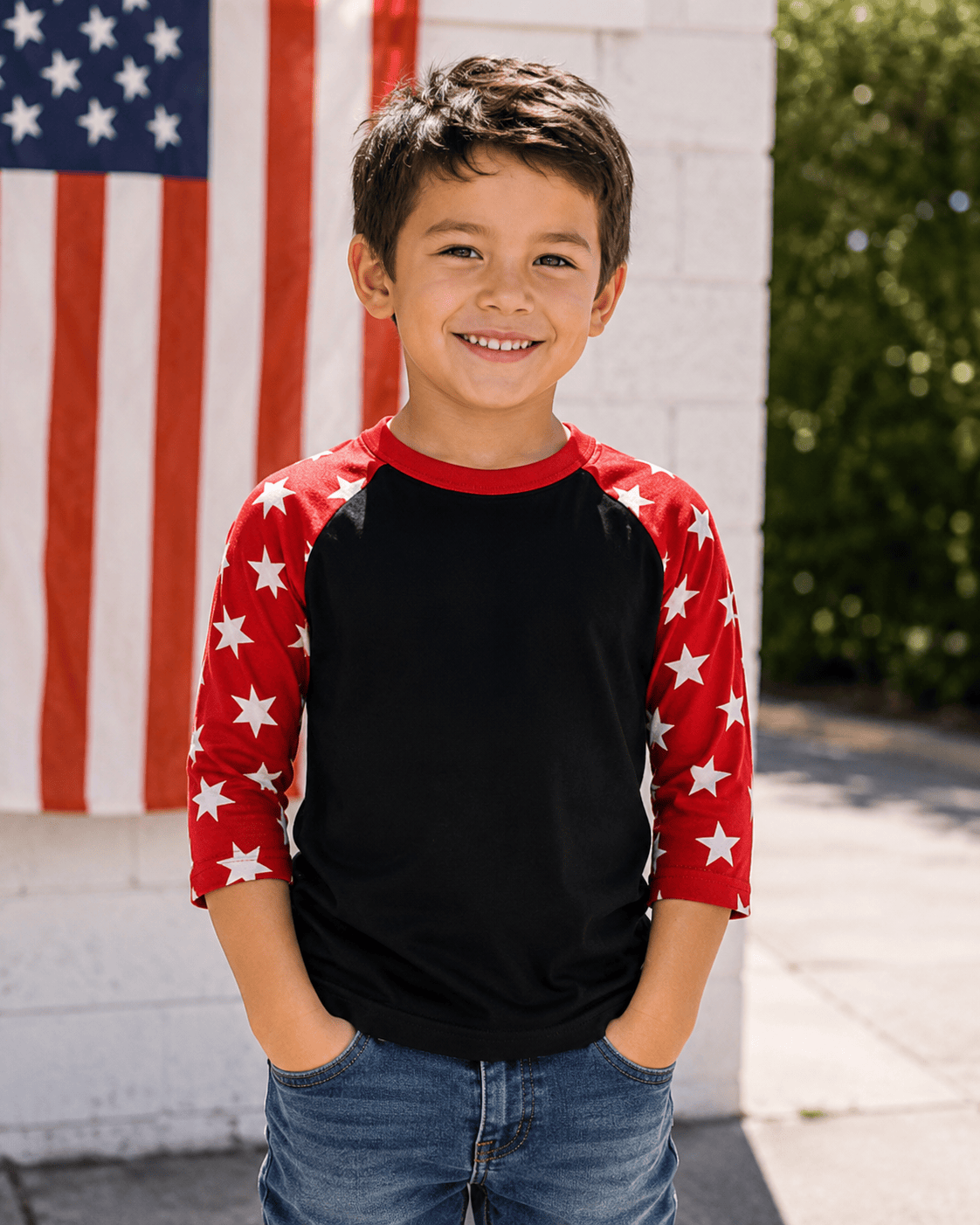 ILTEX Apparel Printed Raglans Black/Red Star / Y-Small Star Sleeve Raglan Youth
