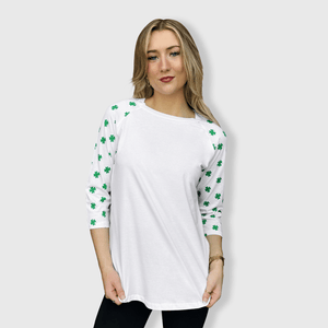 ILTEX Apparel Printed Raglans St. Patricks White Shamrock Top