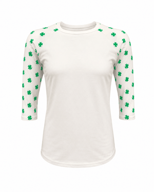 ILTEX Apparel Printed Raglans St. Patricks White Shamrock Top