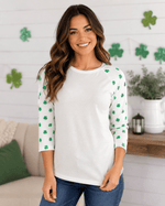 ILTEX Apparel Printed Raglans St. Patricks White Shamrock Top