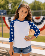 ILTEX Apparel Printed Raglans White/Royal Blue Star / Y-Small Star Sleeve Raglan Youth