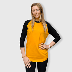 ILTEX Apparel Raglan Adult Plain Raglan 3/4 T-Shirt - Gold Black