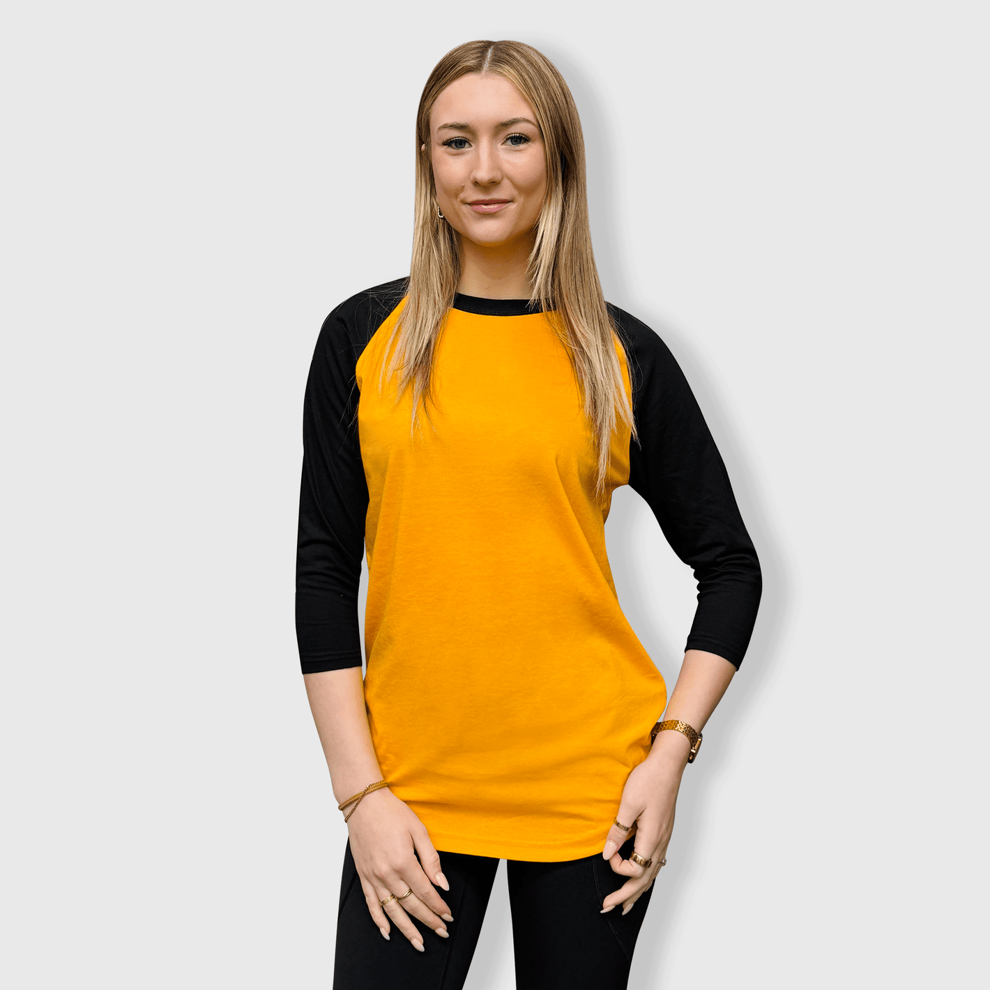 ILTEX Apparel Raglan Adult Plain Raglan 3/4 T-Shirt - Gold Black