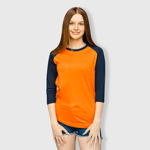 ILTEX Apparel Raglan Adult Plain Raglan 3/4 T-Shirt - Orange Navy