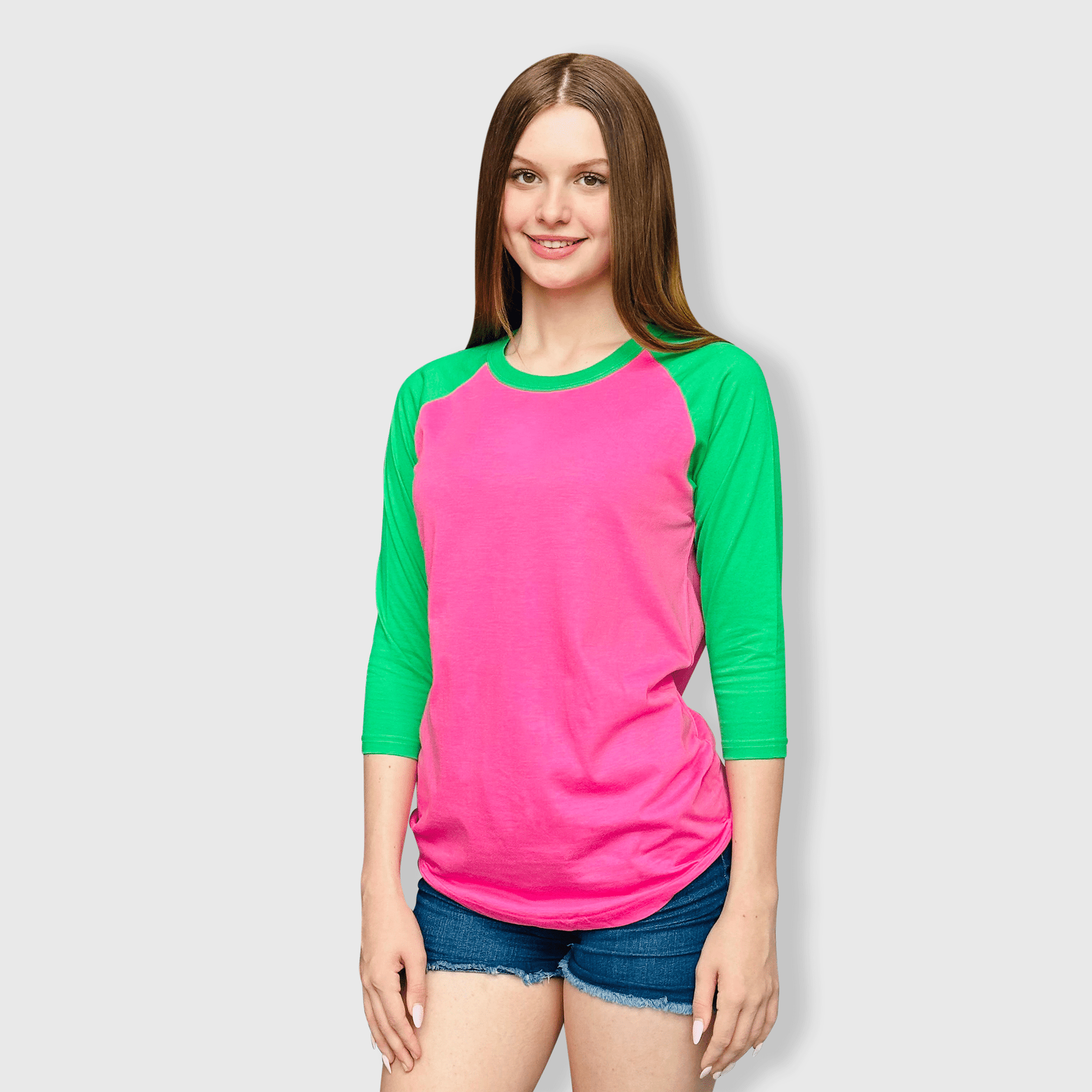 ILTEX Apparel Raglan Adult Plain Raglan 3/4 T-Shirt - Pink Body