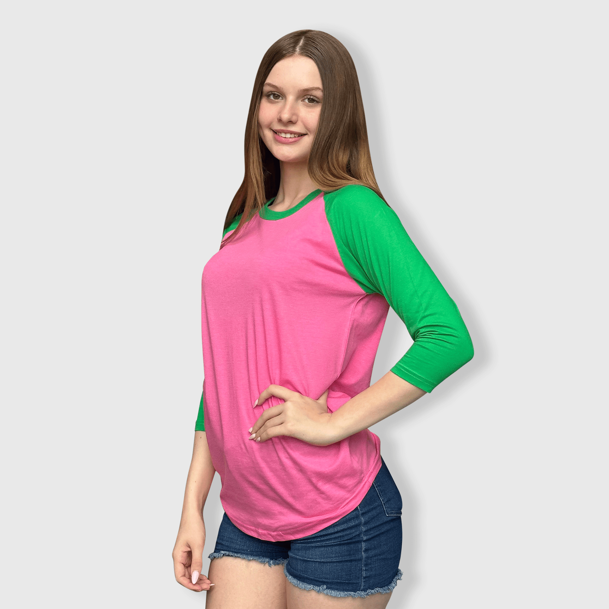 ILTEX Apparel Raglan Adult Plain Raglan 3/4 T-Shirt - Pink Body