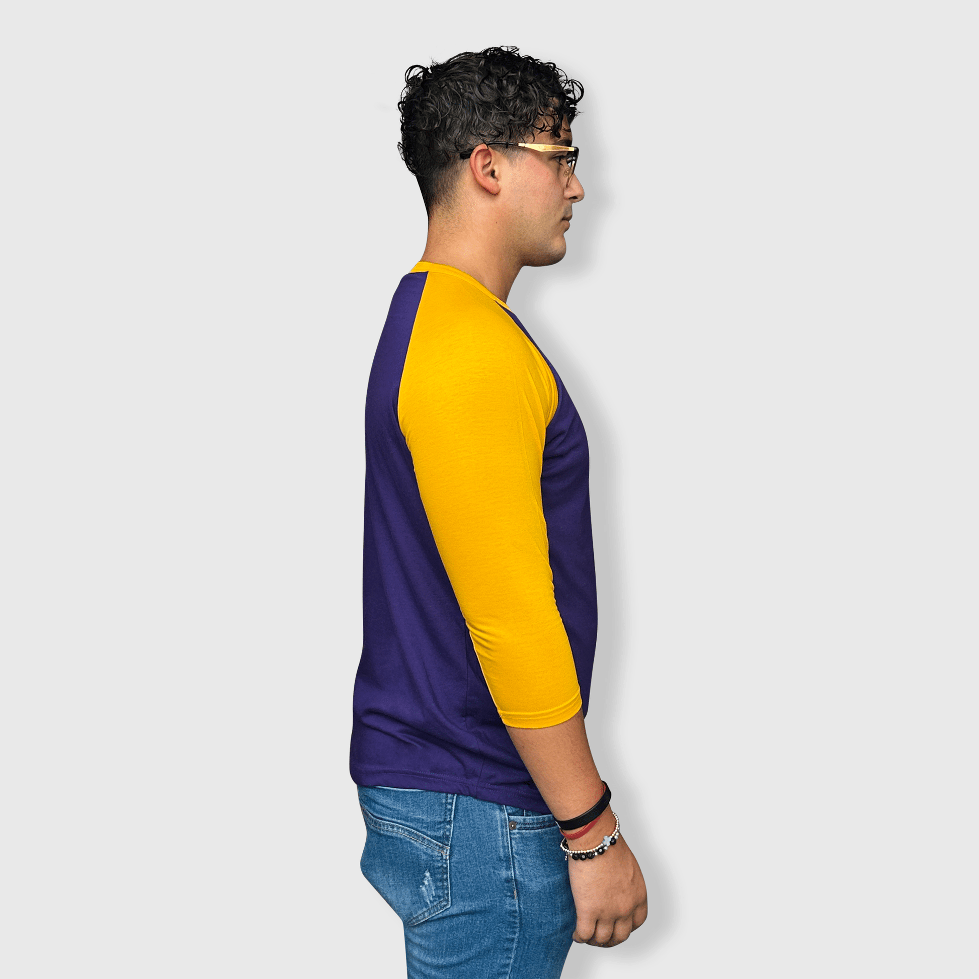 ILTEX Apparel Raglan Adult Plain Raglan 3/4 T-Shirt - Purple Gold