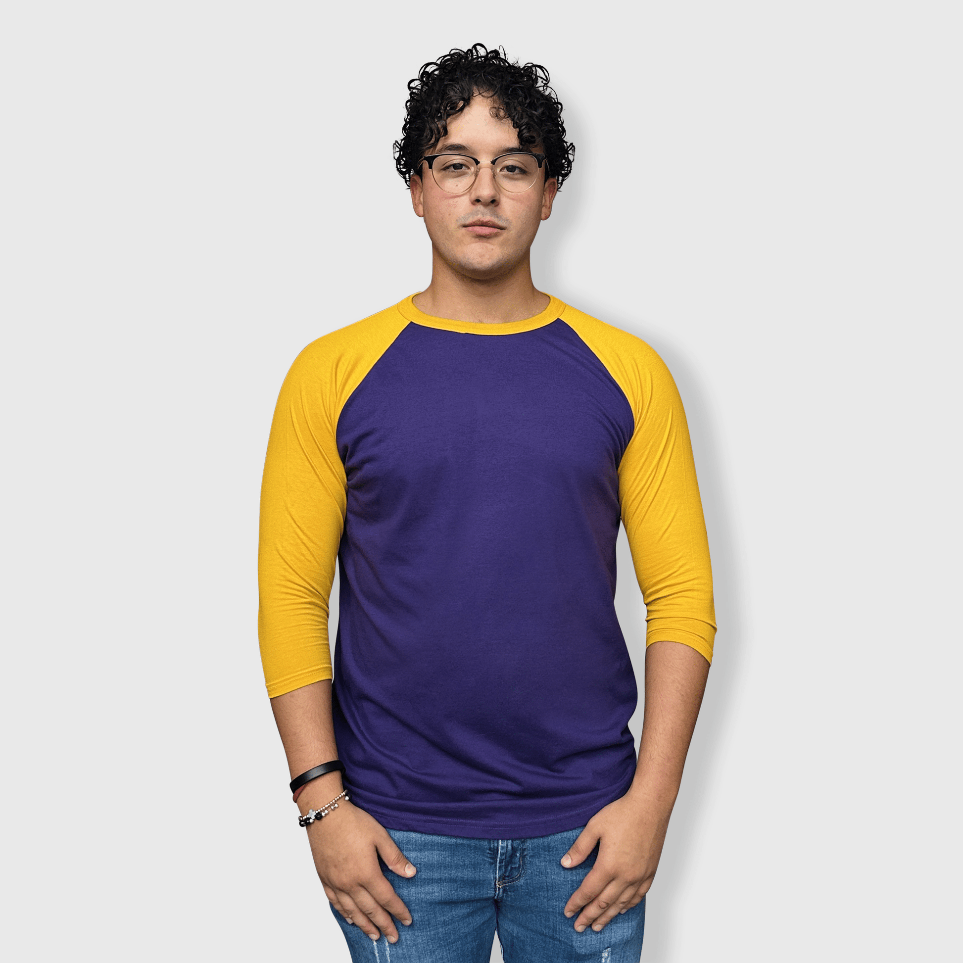 ILTEX Apparel Raglan Adult Plain Raglan 3/4 T-Shirt - Purple Gold