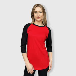 ILTEX Apparel Raglan Adult Plain Raglan 3/4 T-Shirt - Red Black