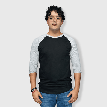 ILTEX Apparel Raglan Black/Gray / Small Adult Plain Raglan 3/4 T-Shirt - Black Body