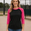 Adult 3/4 Sleeve Raglan Baseball Tee | 35+ Colors - Black/Hot Pink