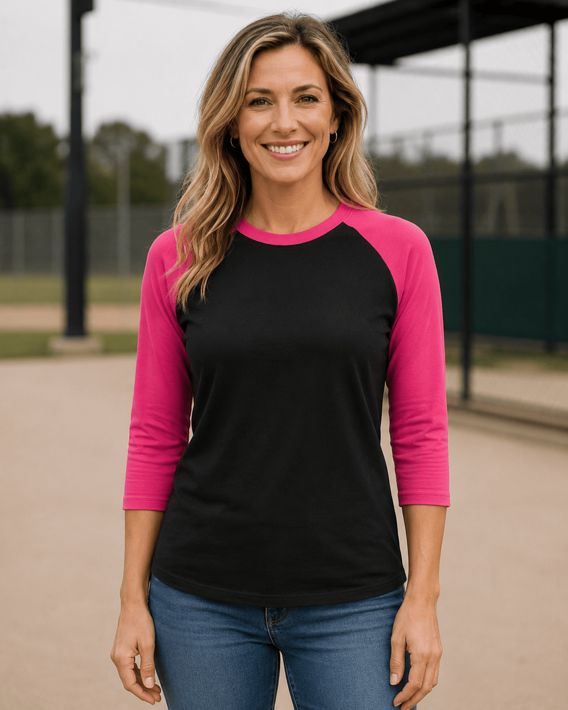 ILTEX Apparel Raglan Black/Hot Pink / Small Adult 3/4 Sleeve Raglan Baseball Tee | 35+ Colors