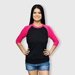 ILTEX Apparel Raglan Black/Hot Pink / Small Adult Plain Raglan 3/4 T-Shirt - Black Body