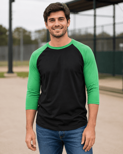ILTEX Apparel Raglan Black/Kelly Green / Small Adult 3/4 Sleeve Raglan Baseball Tee | 35+ Colors