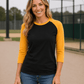 ILTEX Apparel Raglan Black/Old Gold / Small Adult 3/4 Sleeve Raglan Baseball Tee | 35+ Colors