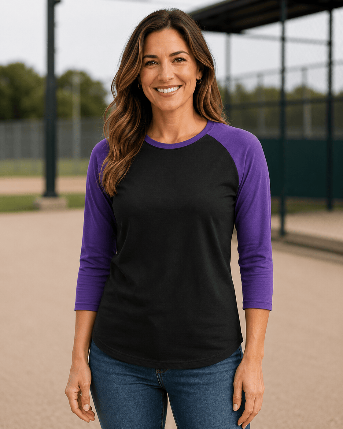 ILTEX Apparel Raglan Black/Purple / Small Adult 3/4 Sleeve Raglan Baseball Tee | 35+ Colors