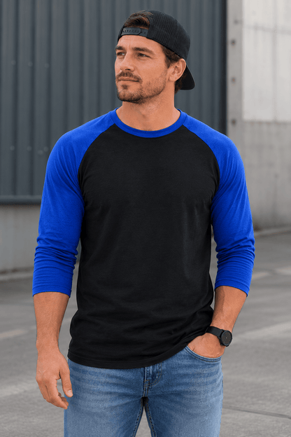 ILTEX Apparel Raglan Black/Royal Blue / Small Adult 3/4 Sleeve Raglan Baseball Tee | 35+ Colors