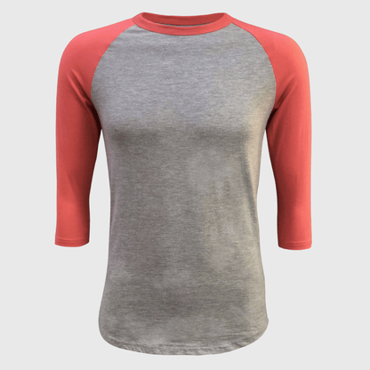 ILTEX Apparel Raglan Gray/Coral / Small Adult Plain Raglan 3/4 T-Shirt - Gray Body