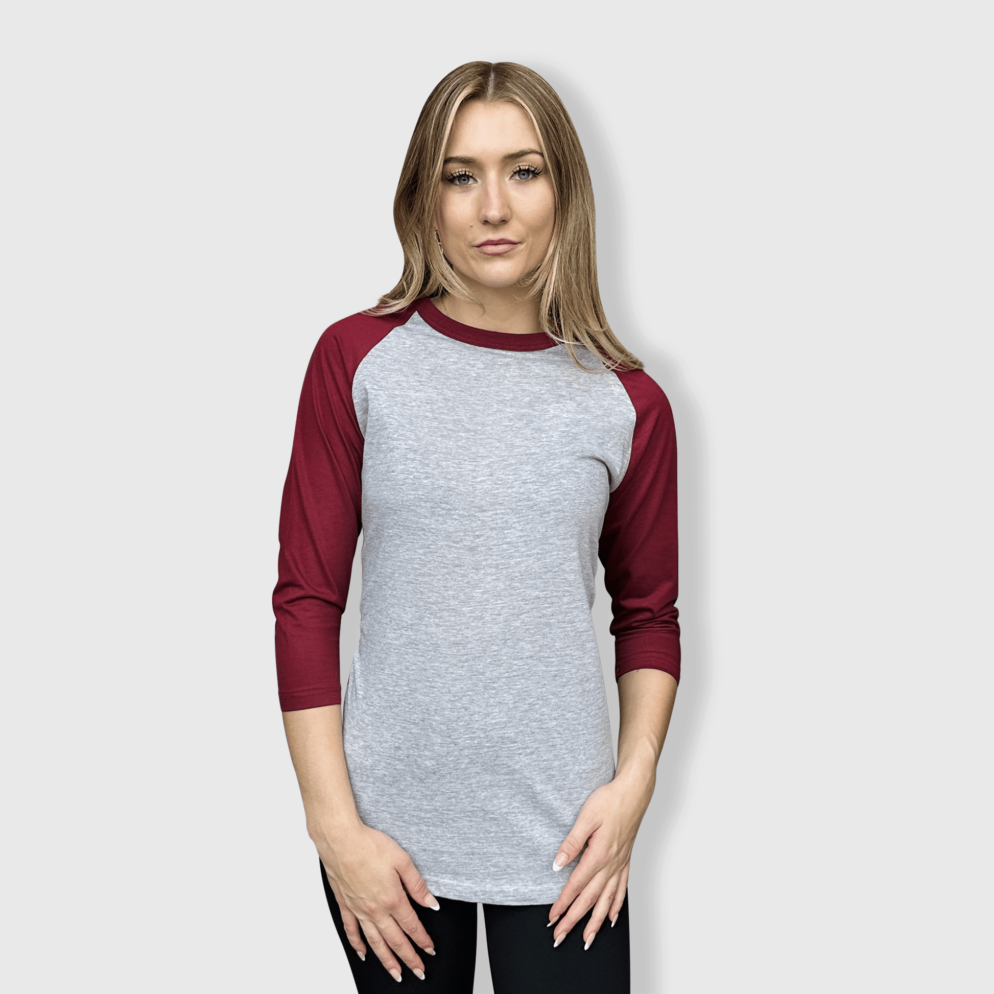 ILTEX Apparel Raglan Gray/Maroon / Small Adult Plain Raglan 3/4 T-Shirt - Gray Body