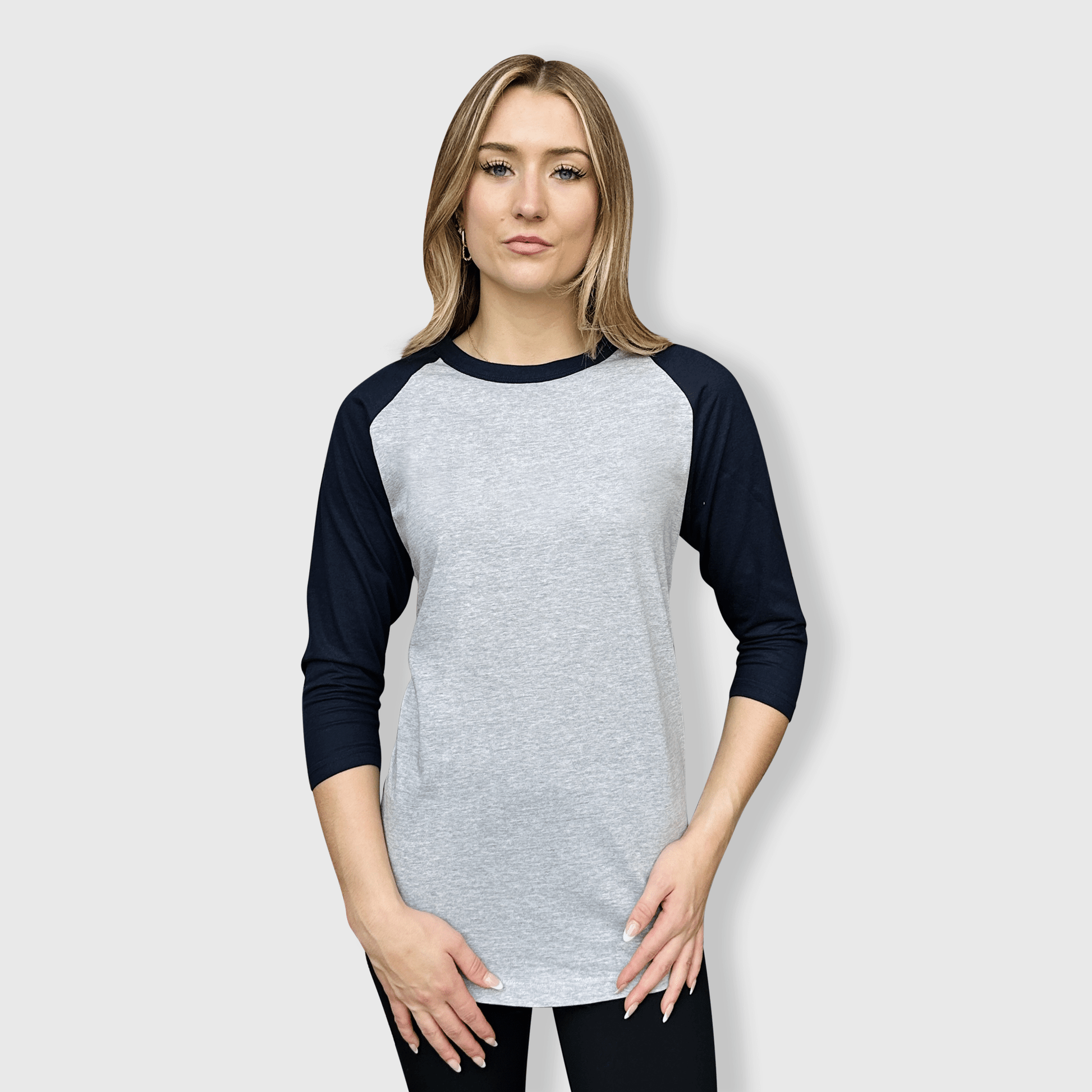 ILTEX Apparel Raglan Gray/Navy / Small Adult 3/4 Sleeve Raglan Baseball T-Shirt - 35+ Colors