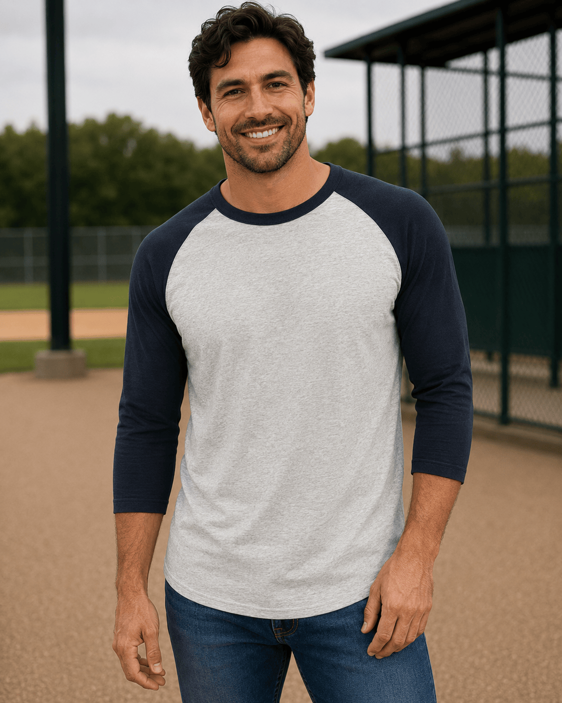 ILTEX Apparel Raglan Gray/Navy / Small Adult 3/4 Sleeve Raglan Baseball Tee | 35+ Colors