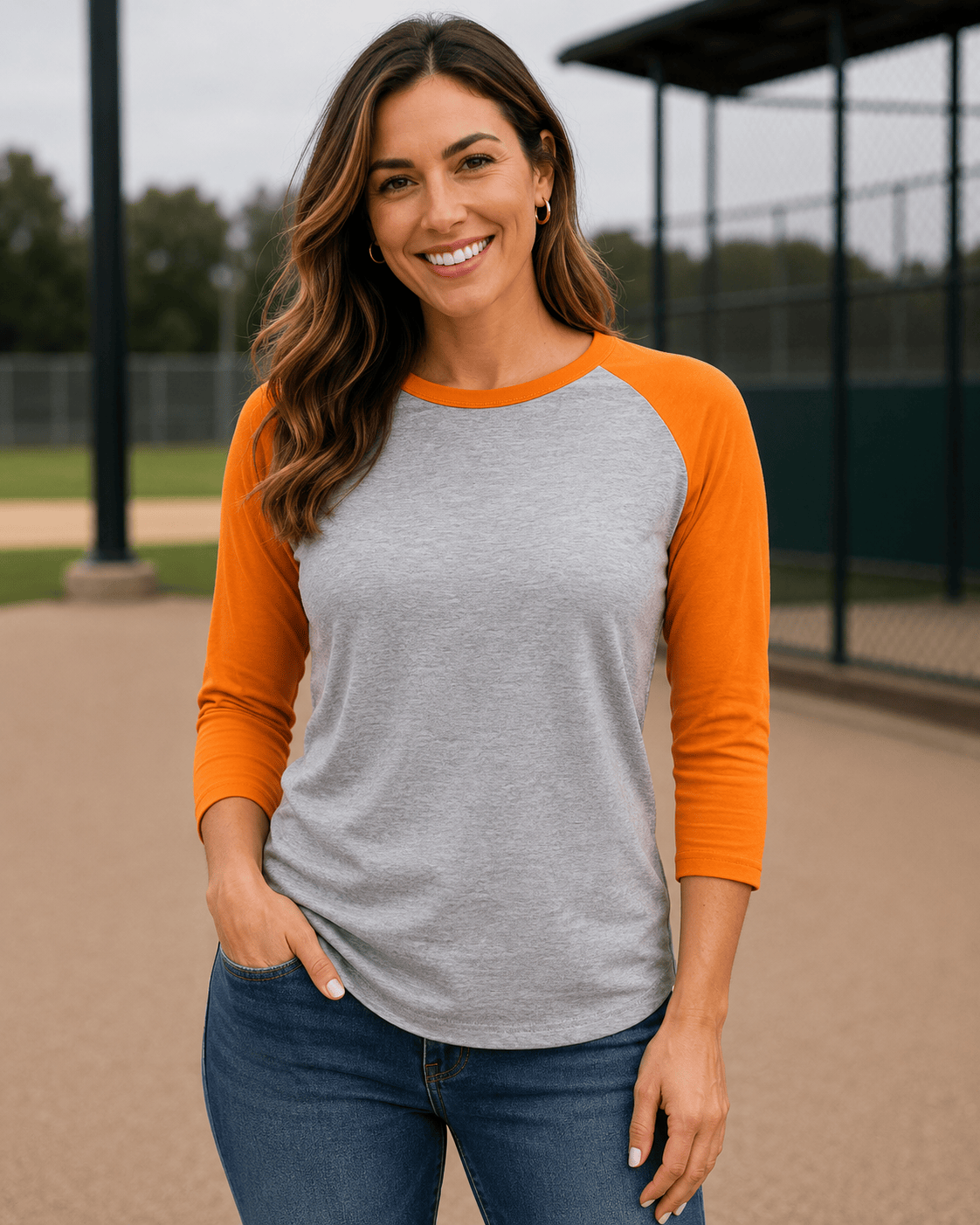 ILTEX Apparel Raglan Gray/Orange / Small Adult 3/4 Sleeve Raglan Baseball Tee | 35+ Colors