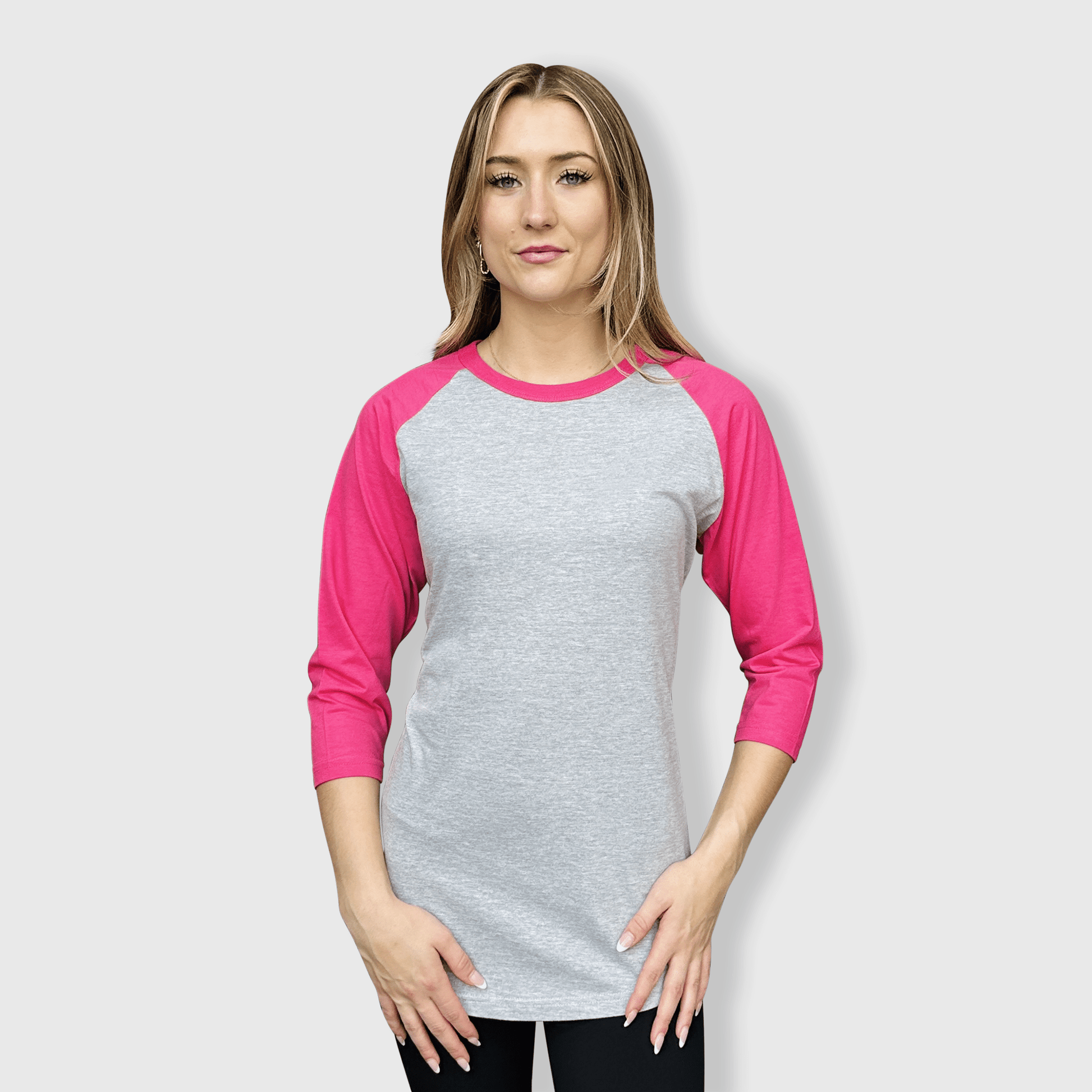 ILTEX Apparel Raglan Gray/Pink / Small Adult Plain Raglan 3/4 T-Shirt - Gray Body