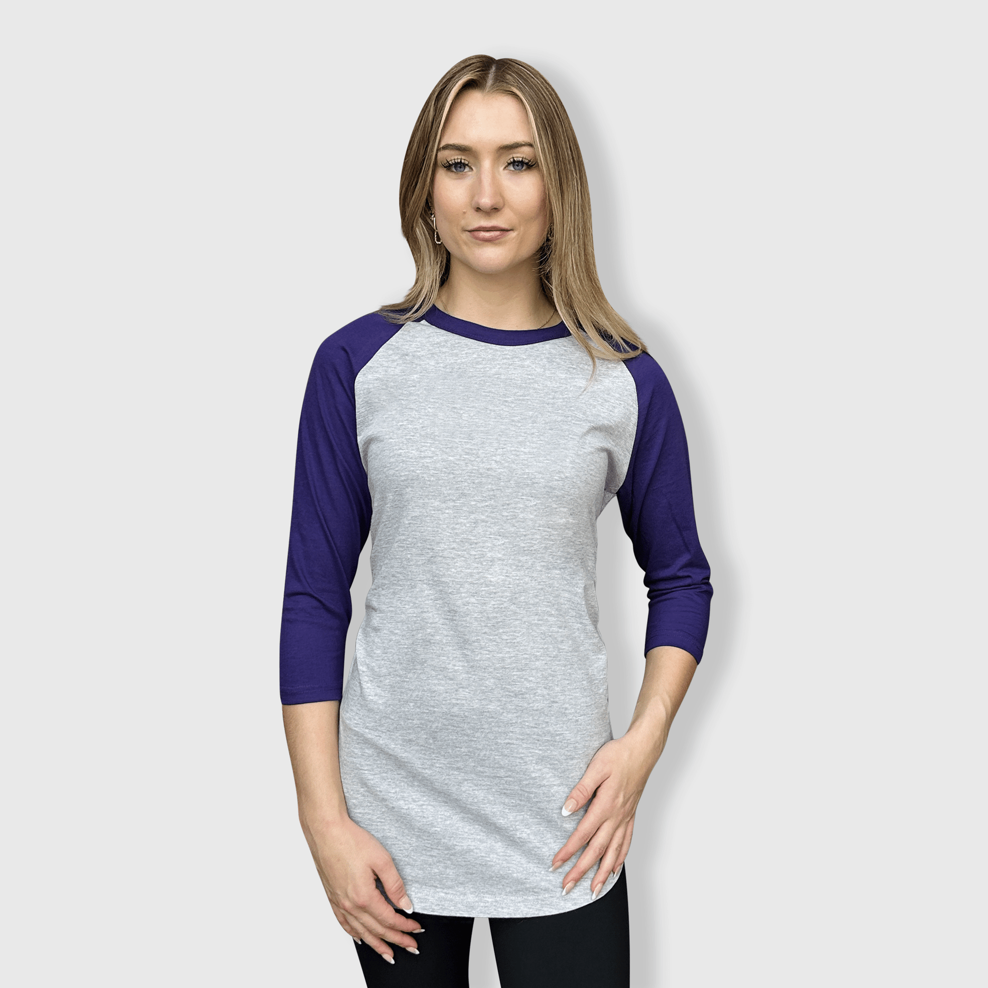 ILTEX Apparel Raglan Gray/Purple / Small Adult 3/4 Sleeve Raglan Baseball T-Shirt - 35+ Colors